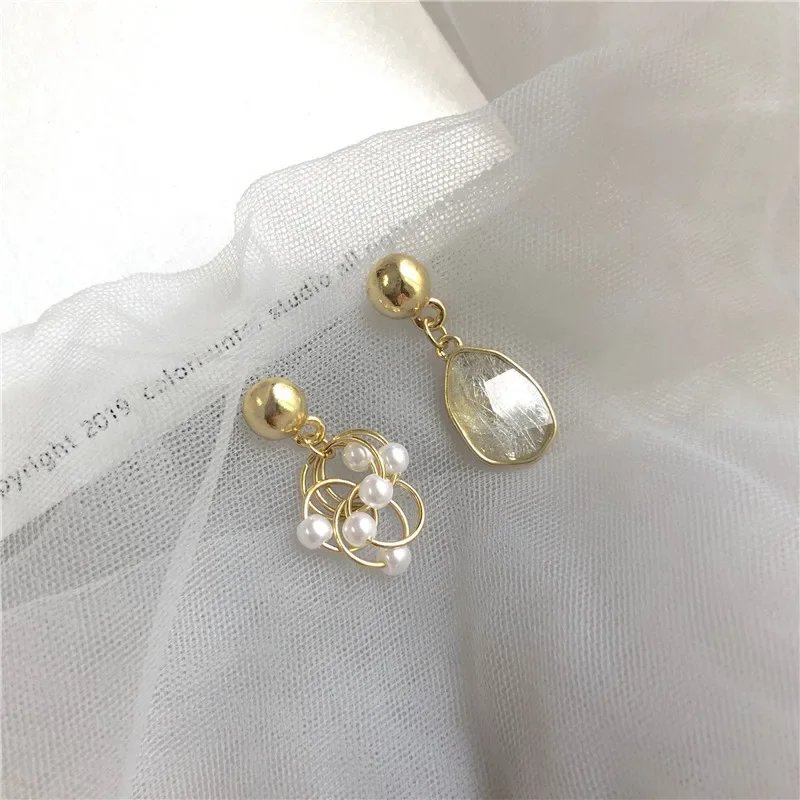 Korean Fashion Asymmetric Simulated-pearls Clip on Earrings Simple Irregular Shiny Crystal Short Clip Earrings No Hole Women