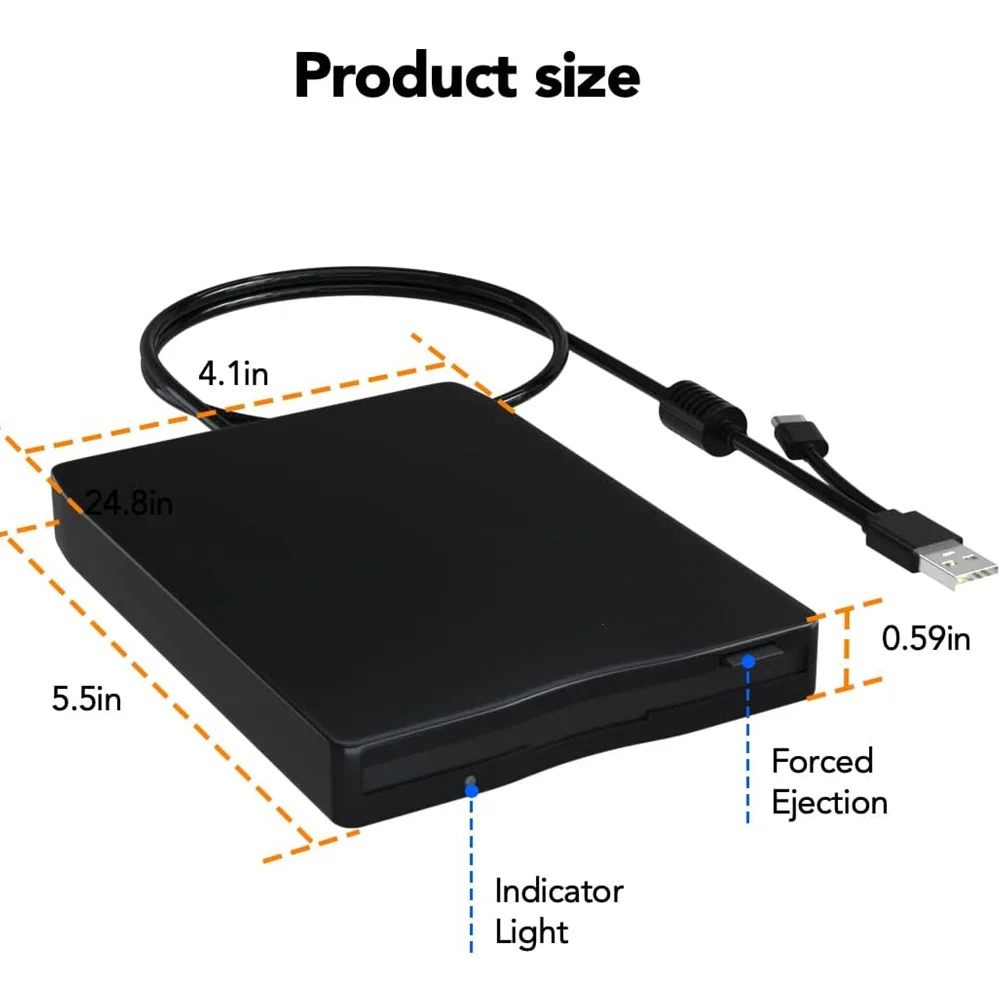 3,5-Zoll-externes Diskettenlaufwerk, tragbarer USB 3.0 Typ-C 1,44 MB FDD-Disk-Leser für PC, Laptop, Desktop, Windows 11/10/8/7/XP – Detail 3