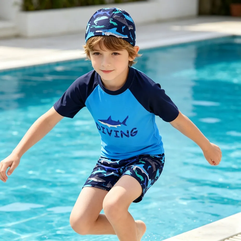 Trajes de Baño para Niños, Conjunto de Traje de Baño para Niños, Ropa de Playa con Dibujos Animados, Trajes de Baño para Surf, para Edades de 4 a 13 Años