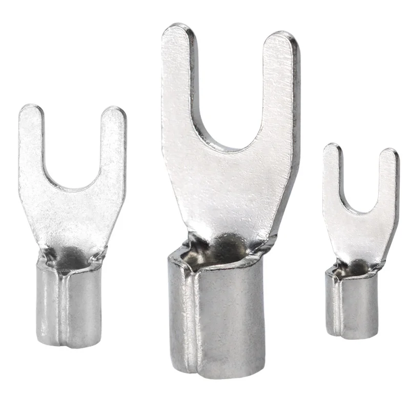 50/100Pcs Fork Crimp Terminals U Fork Type Wire Cable Electrical Connector Lug Spade Y-Shaped Terminal Bare Terminal Connector