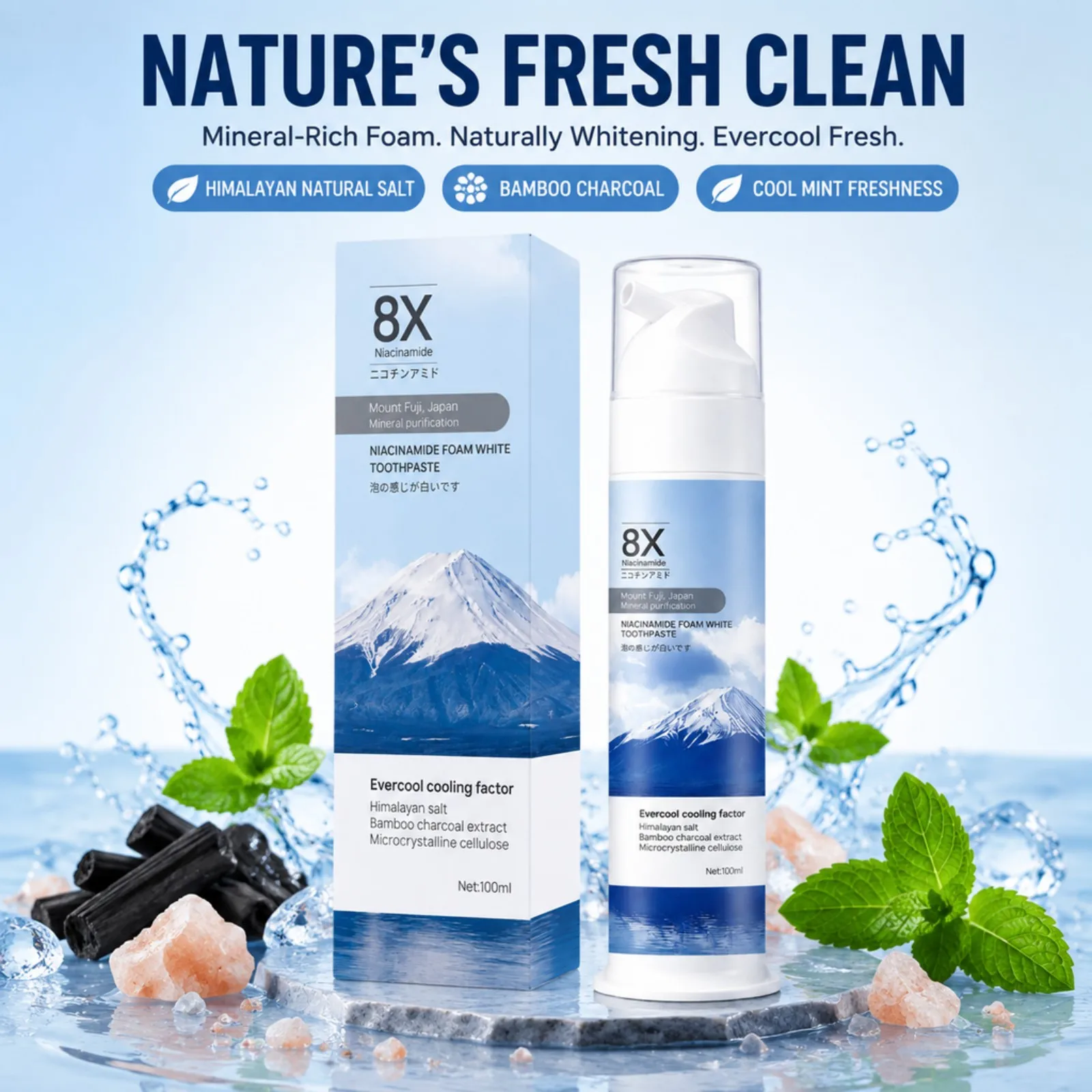 Niacinamide Brightening Toothpaste Fresh Breath Gentle Clean Mint Flavor Enamel Care Daily Oral Hygiene Pump Bottle 100ml