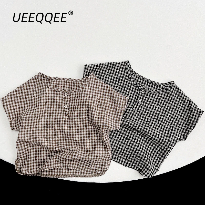 

Spring Summer Children Blouses 1-8Y Girls Cotton Plaid Button Casual Long Sleeve Shirts Tops Korean Toddler Wear Kids Clothing