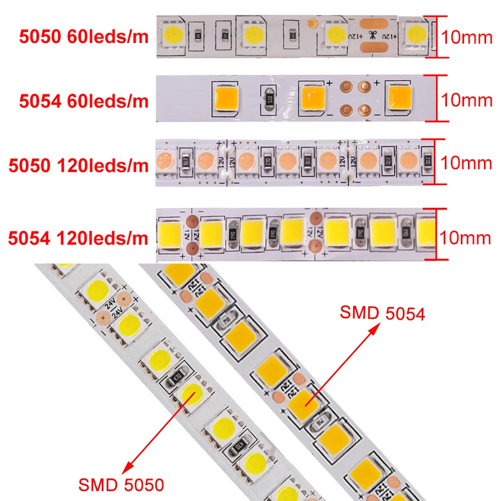 5M LED Strip Light SMD 5050 5054 60LED 120LED DC 12V Flexible LED Tape 9 Colors IP21/IP65/IP67 Waterproof for Home Decoration