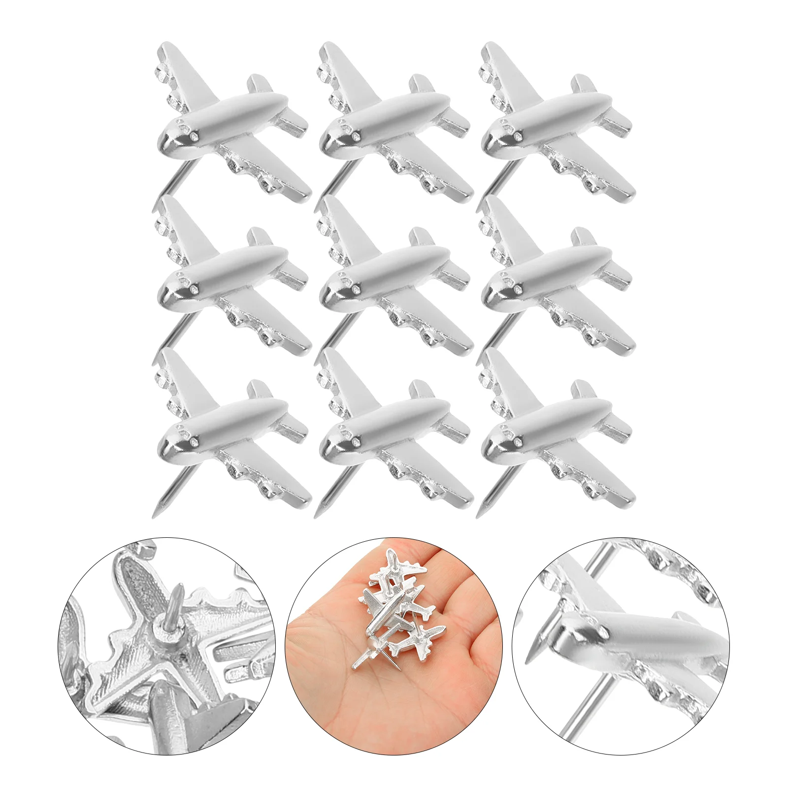 12 Pcs Office Decore Sealer Aircraft Pushpin Board Bulletin Thumb Tacks Metal Poster Silver Thumbtacks Cork