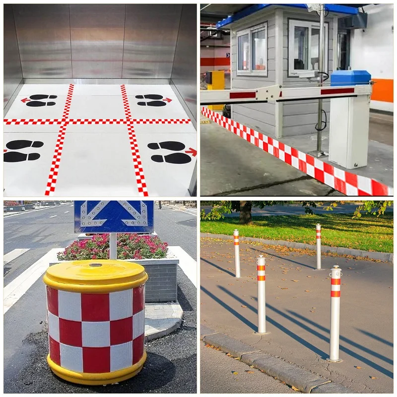 10CM*5M Grid Reflectors Tape Red White Reflective Stickers Waterproof Self-Adhesive Safety Warning Conspicuity Strips For Trucks