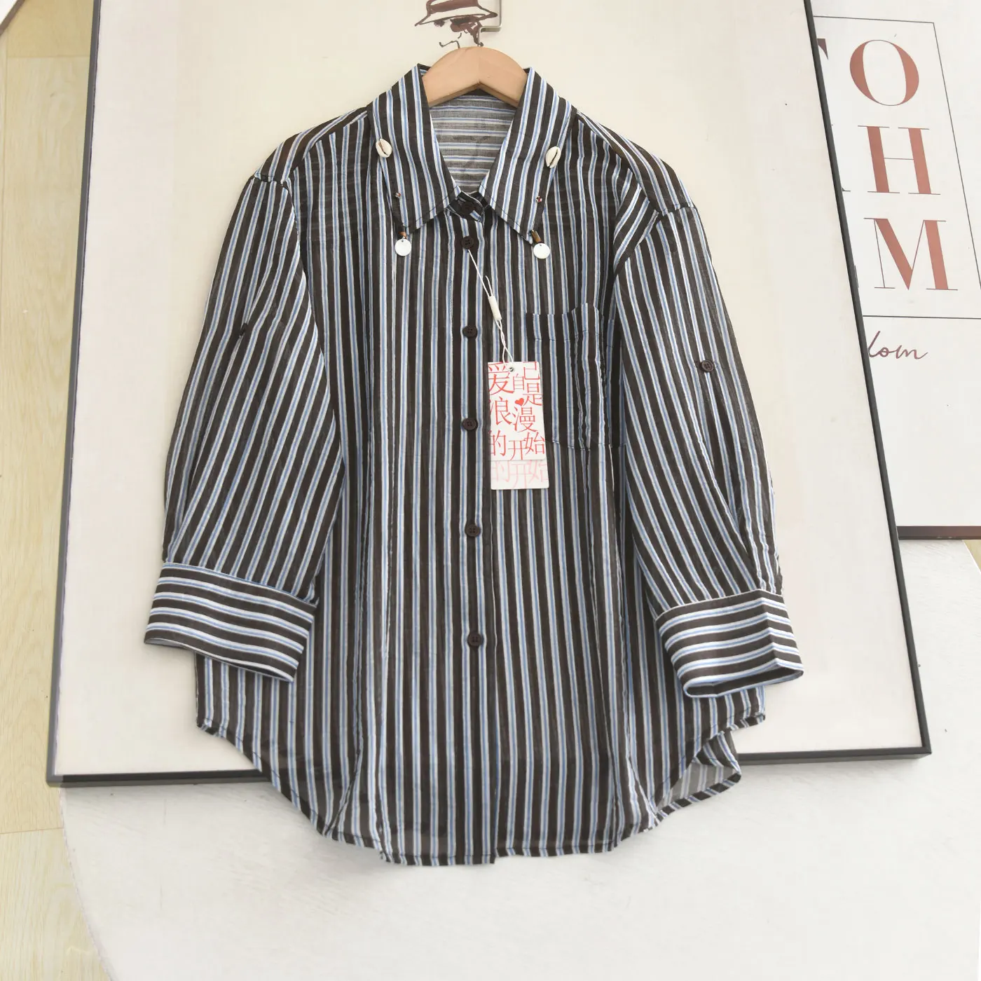 

Summer 2026 Casual Loose Fit Striped Shirt Women's Breathable Long Sleeve Casual Style Fashionable Design Lightweight Top