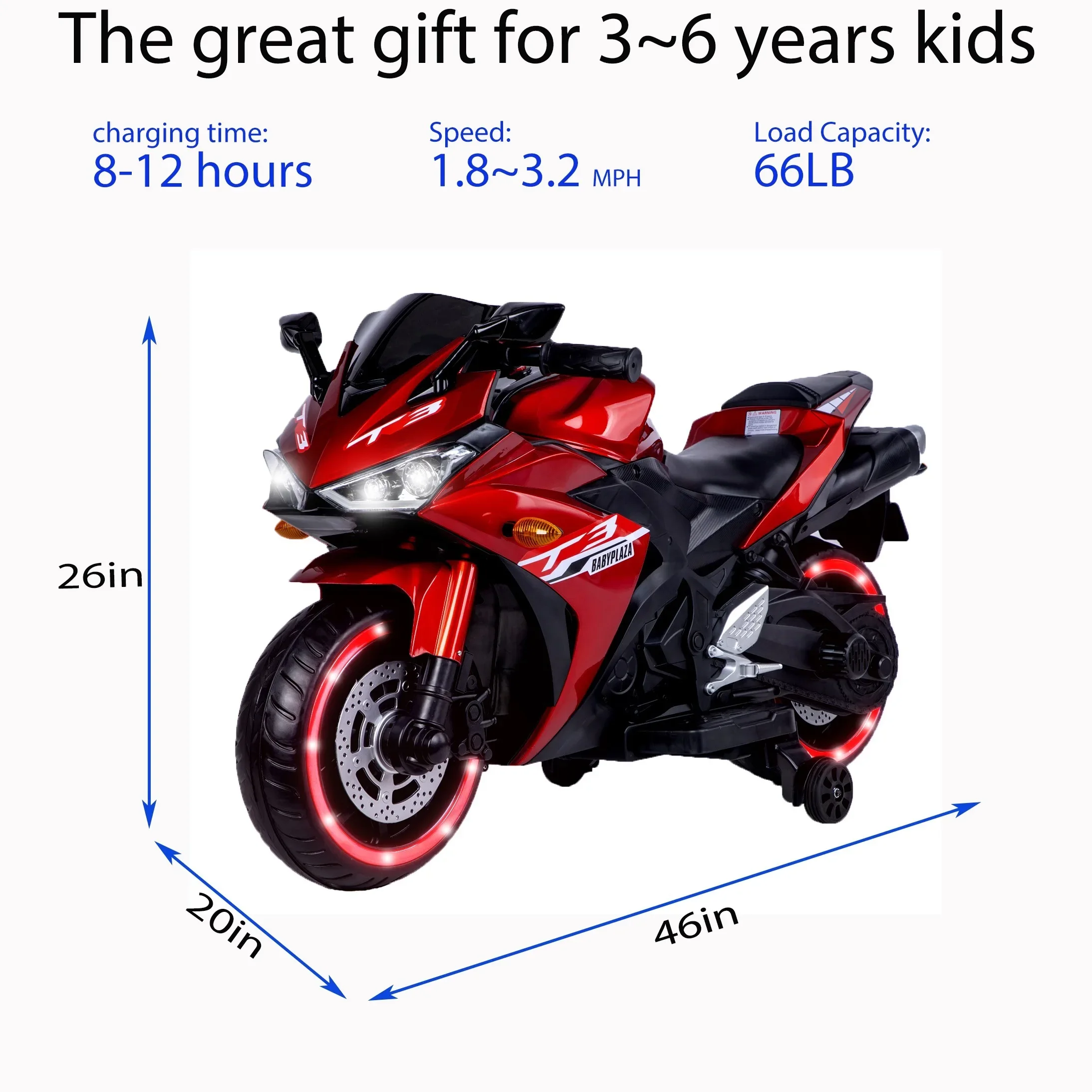 Elektrisches Motorrad / 12V Kinderspielzeug, Motorrad / Kinder-Elektroauto mit Stützrädern / manueller Drosselklappe / Handantrieb