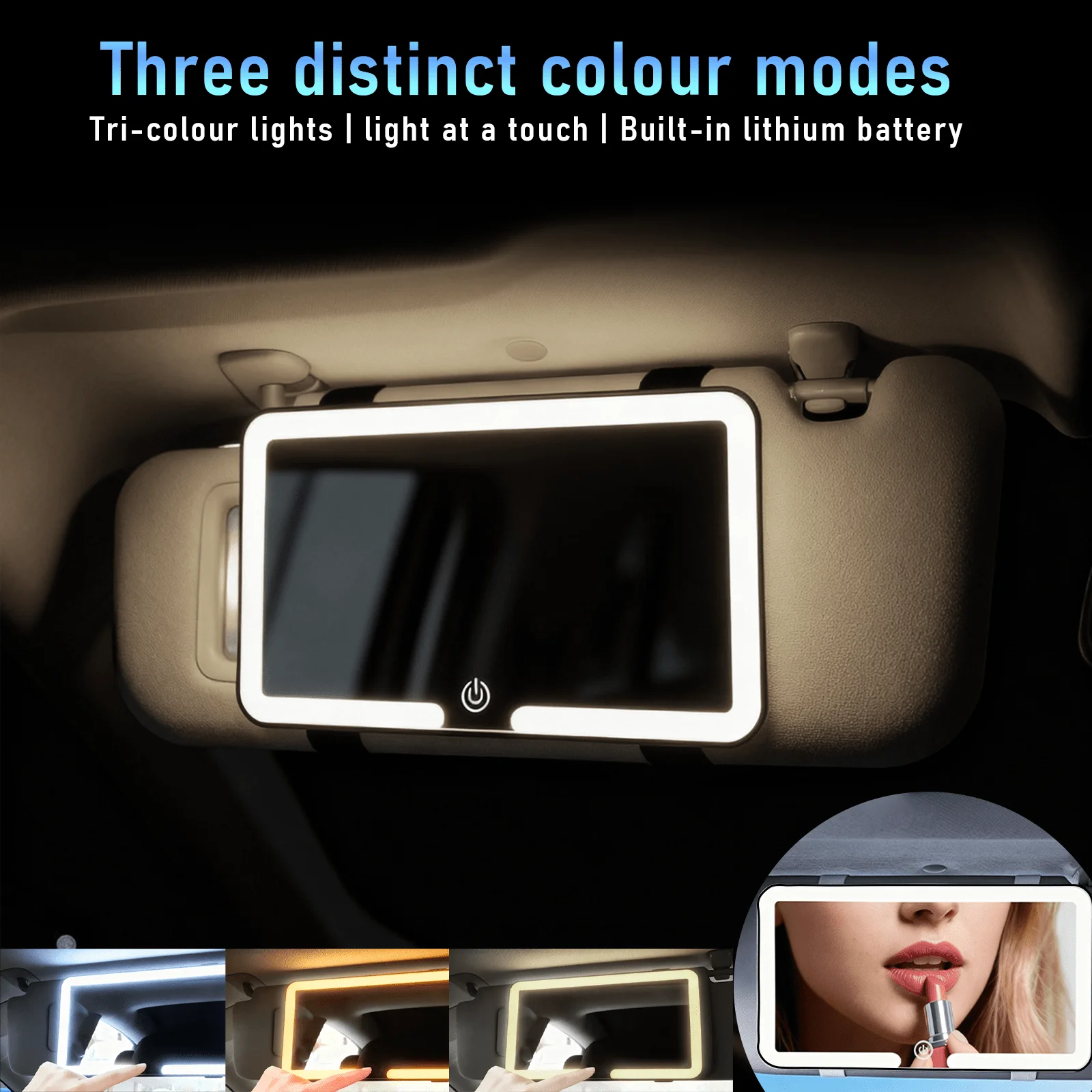 This Black-Framed Sun Visor Features Touchscreen-Adjustable Light Brightness, USB Charging, And Two Light Modes: Yellow And White. It Is Suitable For Installation On Most Car Sun Visors And For Everyday Carrying.
