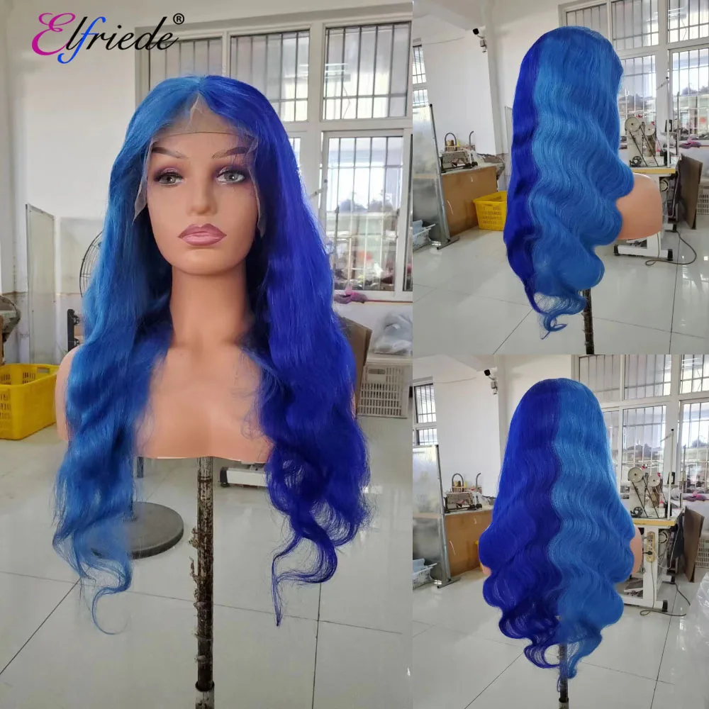 Elfriede Blue Light Blue Colored Lace Front Wigs for Women 4x4 13X4 13X6 Transparent Lace Frontal Wig Body Wave Human Hair Wigs