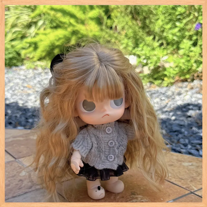 

For Zsiga Doll Edgy Chick Gazi: Long Curly Brown Doll Wig with Straight Bangs Soft Silky Material Trendy Cute Curly Hair
