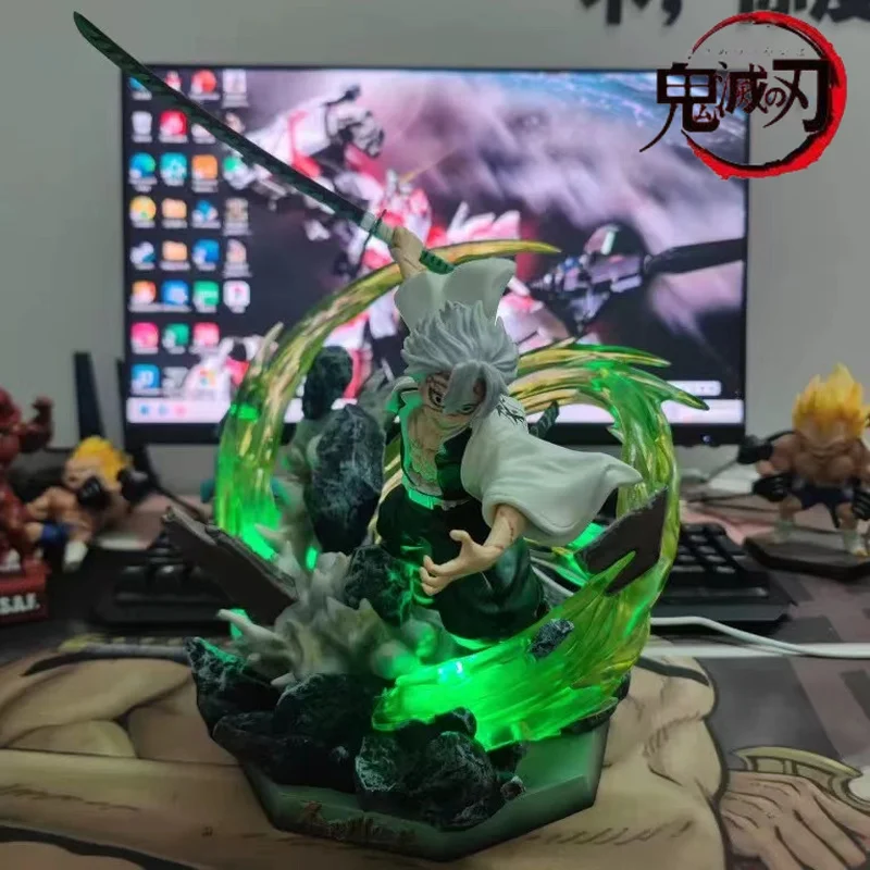 Demon Slayer 23cm Pvc Gk Shinazugawa Sanemi Battle Scene Glowing Kimetsu No Yaiba  Action Figurine Decoration Collection Model