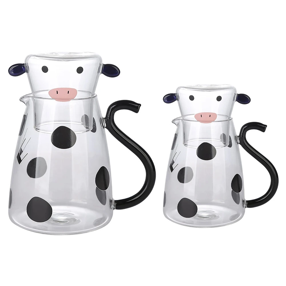 1800ml Cow Glass Water Pitcher With Glass Mug Glass Carafe Pitcher Kettle Milk Jug Water Carafe For Midnight Drink