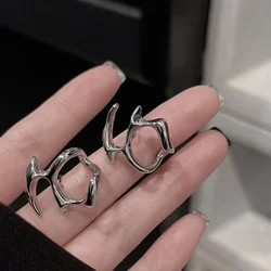 Irregular Silver Color Earring for Women Y2K Punk Fashion Geometric Metal Stud Earring Clip Trendy Party Jewelry Gift