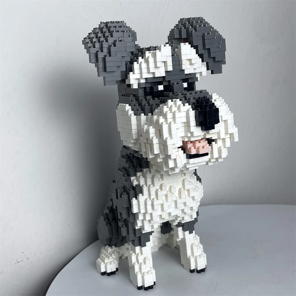 Knew construído schnauzer cão modelo micro mini blocos de construção brinquedo perfeito para entusiastas do animal de estimação adorável peça