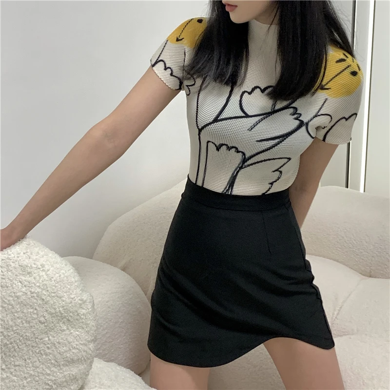 

Юбка А-силуэта с высокой талией, асимметричным дизайном, стройнящая, черная, средней длины, женская, летняя, модная, из хлопка, цветная