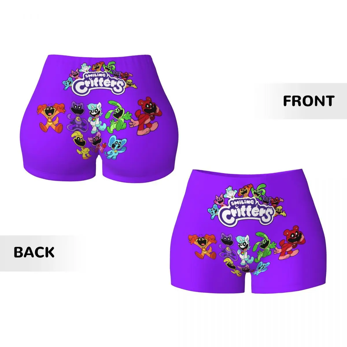 Custom Colorful Smiling Big Mouth Critters Group Biker Running Gym Shorts for Women Scarry Animated Game Workout Yoga Shorts image 5