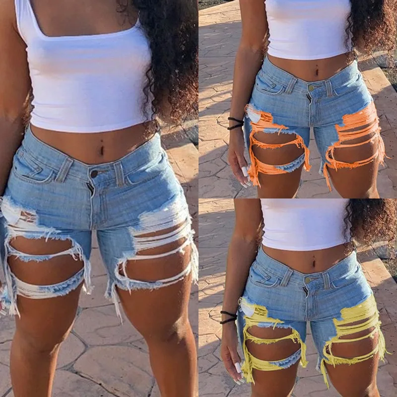 2024 Summer New Women's Ripped Denim Shorts Fashion High Street Sexy Hot Girl Jeans Shorts S-2XL