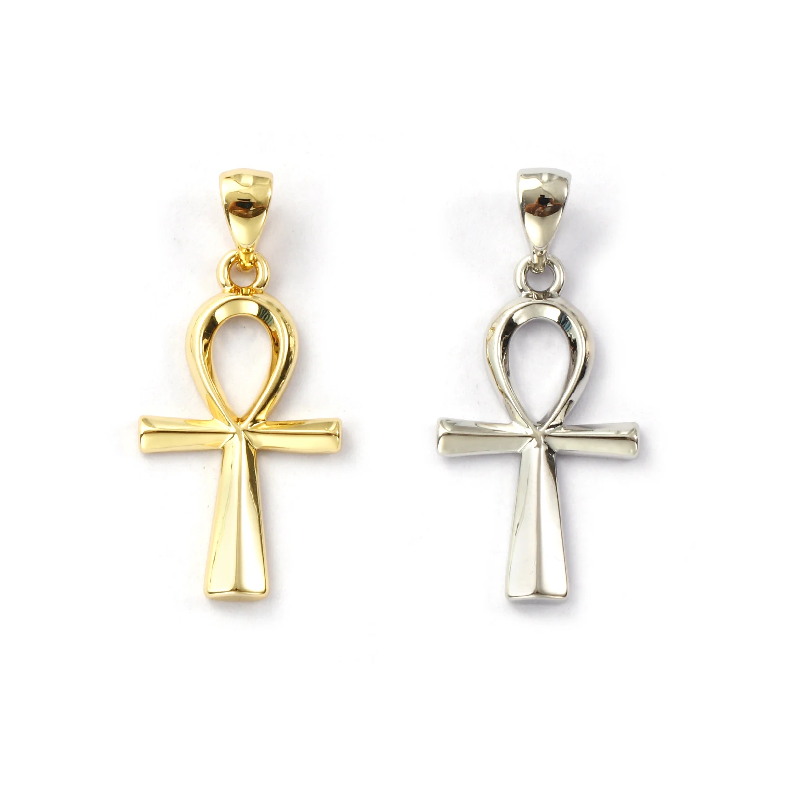 2 Piece Brass Charms Cross Egyptian Ankh Life Symbol Pendants For DIY Making Necklace Keychain Handmade Craft 28x13mm