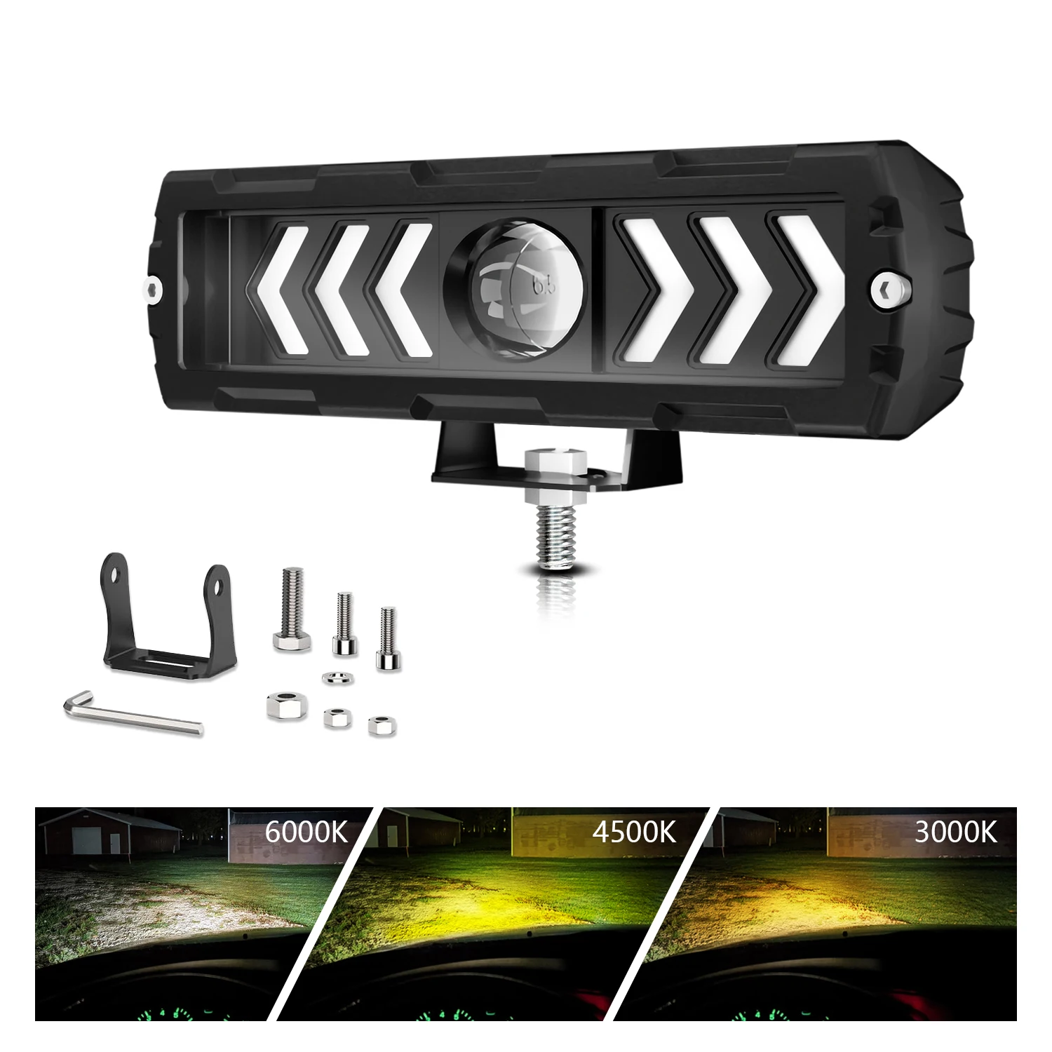 EURS 6 Inch Car LED Arrow Monocular Spotlight 6000K White Yellow DRL Running Light 10000LM SUV ATV Car Auxiliary Driving Light