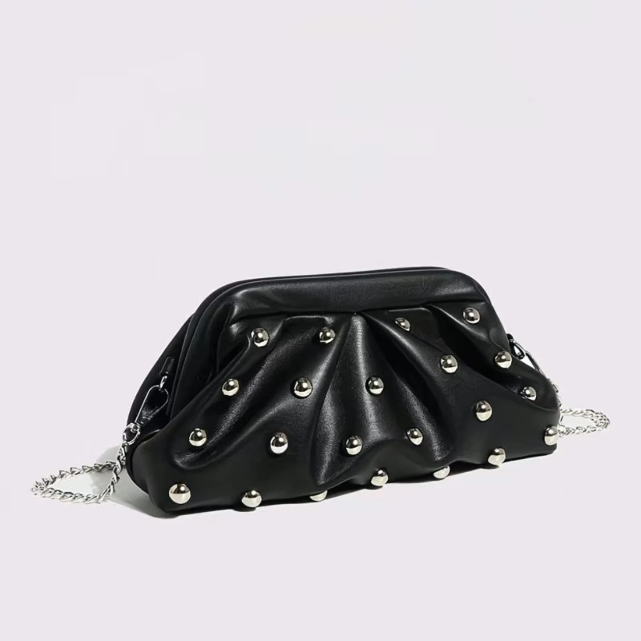 

New Pleated Dumpling Bag with Rivets Chain Handheld Shoulder Crossbody Bag