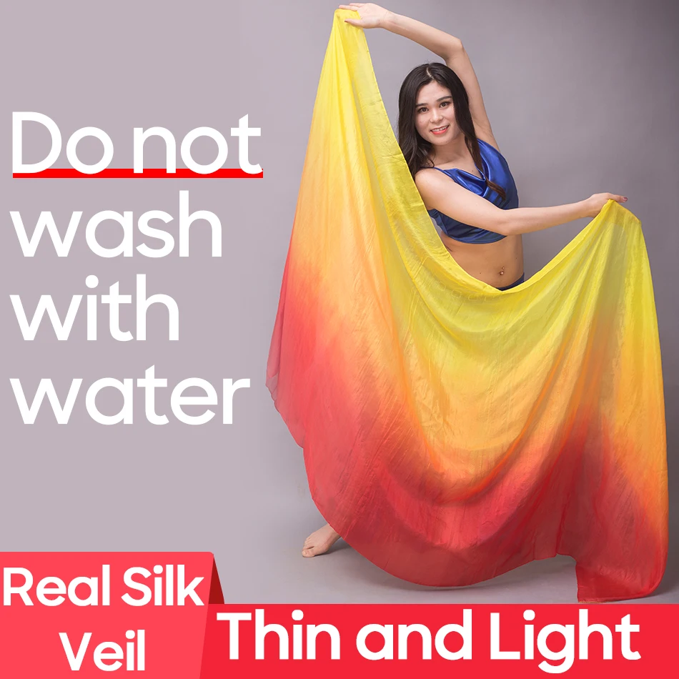 100% Real Silk Veil Fabric Scarf Belly Dance Accessories For Stage Performance and Dance Practice Gradient Multi Color