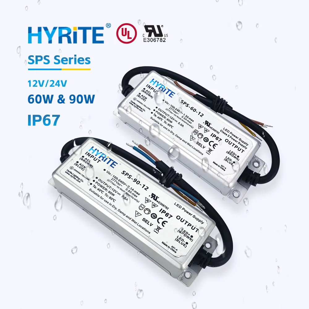 IP67 Waterproof 12V 24V LED Switching Power Supply, Compact AC‑DC LED Driver 60W 90W