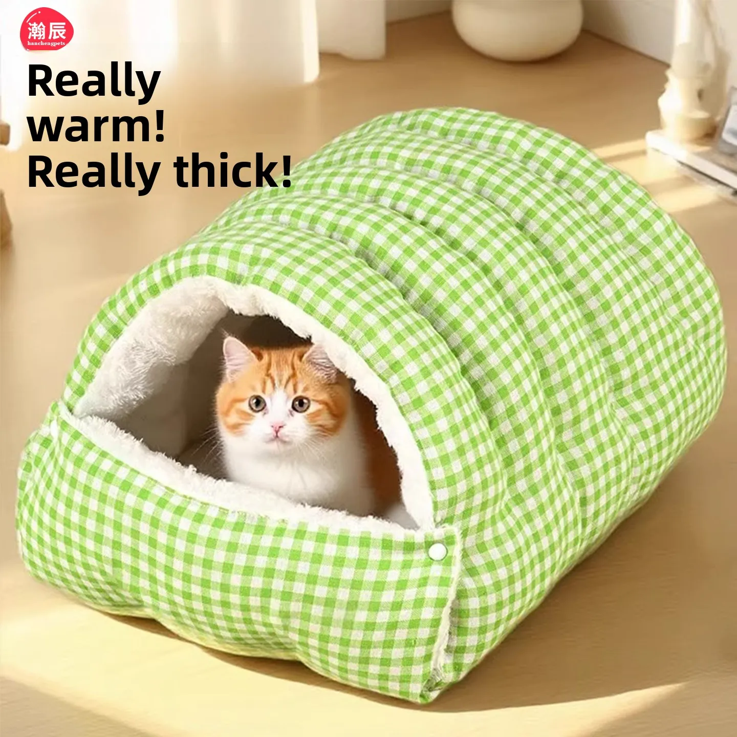 

Warm Detachable Waable House Winter Pet Bed f-Closed Universal for Kittens And Dogs Plaid Velvet Fabric Nest