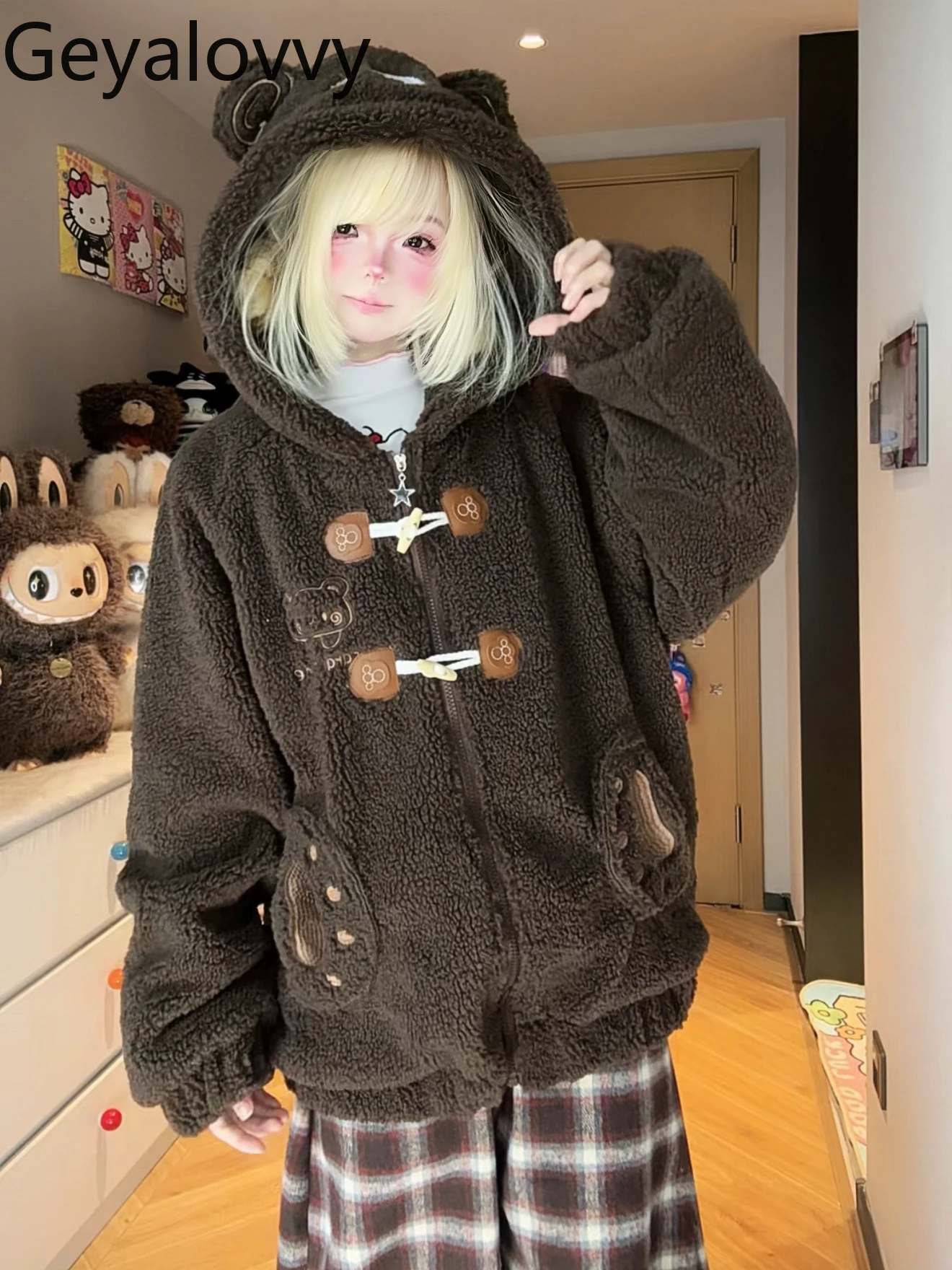 Original Design Winter New Sweet Cute Thickened Cotton Jacket for Women Loose Versatile White Hooded Warm Zipper Parkas Coat