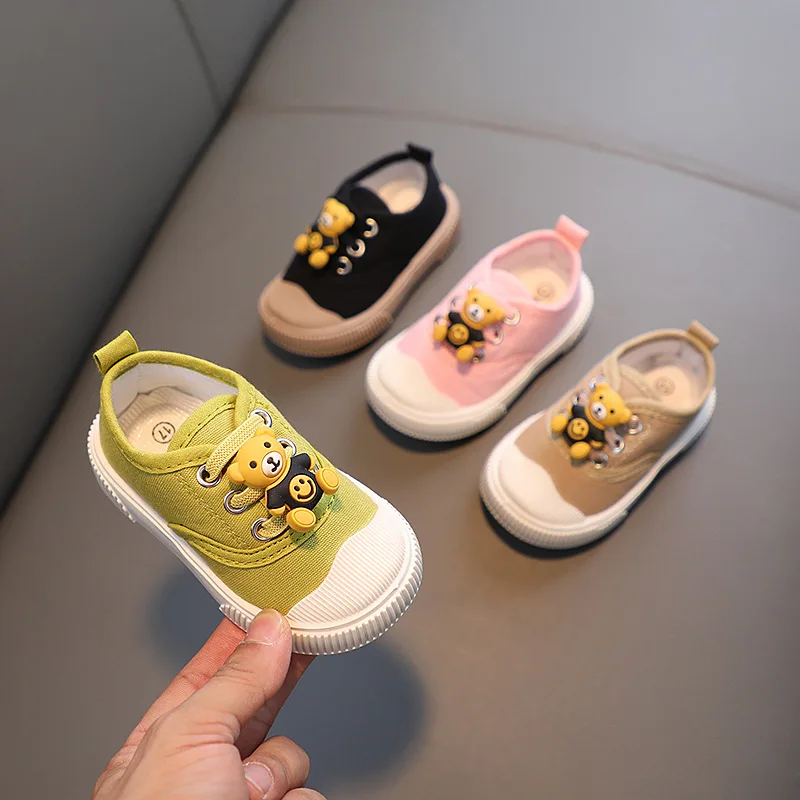 

2024 Spring and Autumn baby shoes Cartoon bear soft soled toddler boy and girl children's shoes infant canvas shoes for kids