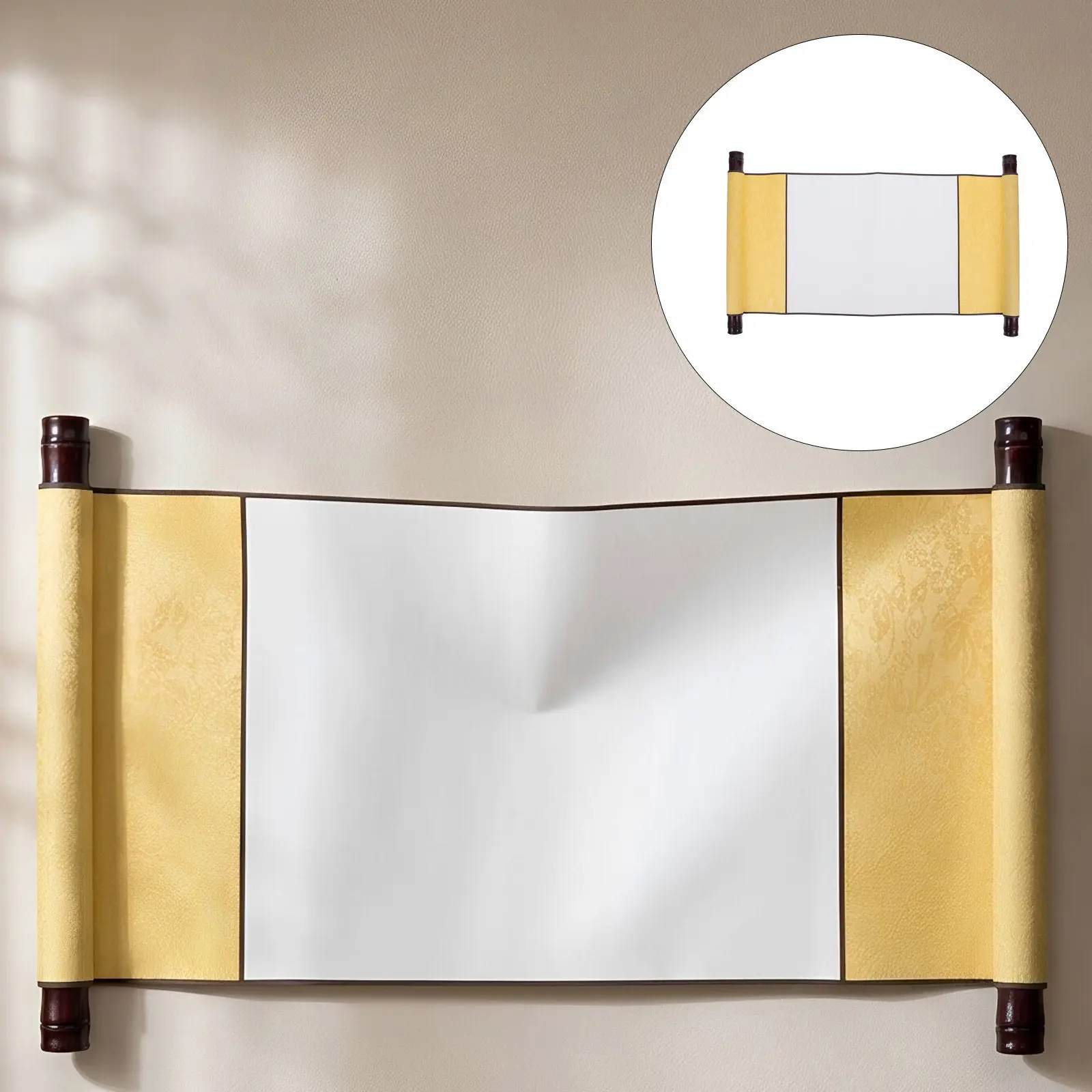 For Living Room Wall Decor Chinese New Year Decoration Blank Scroll Xuan Paper Dual Wood Rod Smooth Absorbent Painting
