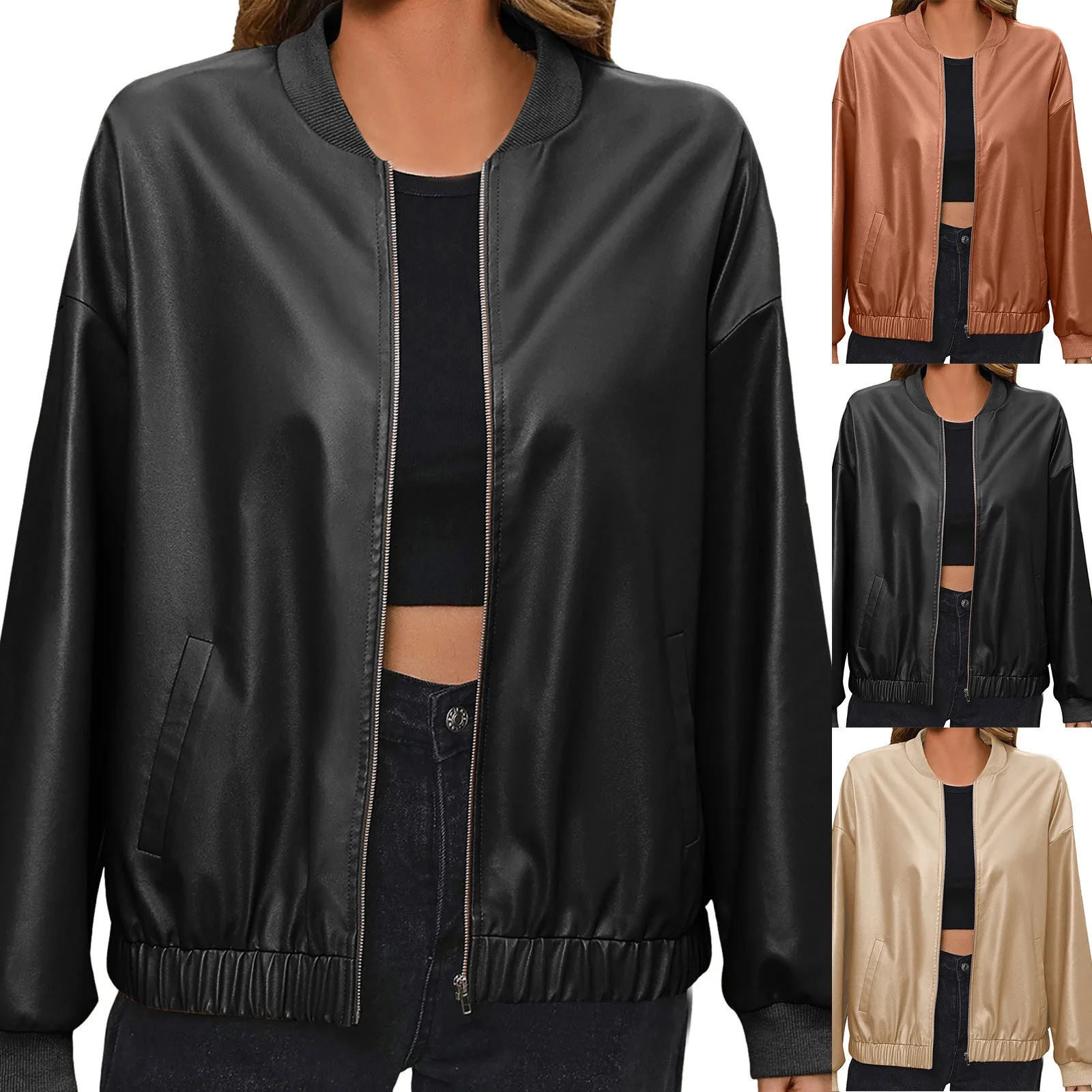 

Women's Bomber Jackets Steampunk Fashion Oversize Faux Suede Motorcycle Coats Zip Up Pu Leather Jacket For Women Femme Outwears