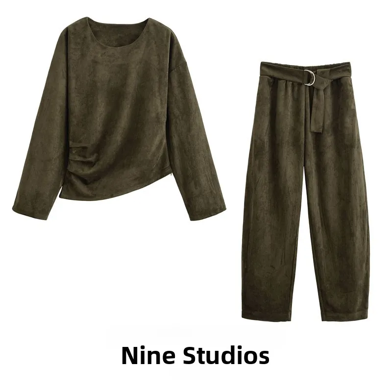 حلقة معدنية من جلد الغزال طويلة Sve أعلى مرونة الخصر السراويل النسائية Faion مجموعة الخريف مجموعة الأوروبية Sle في سن المراهقة