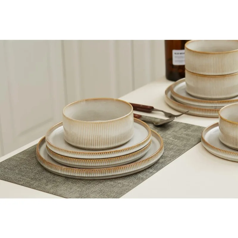 Star Dinnerware Sets, Plates and Bowls Set for 4, 12 Pieces Dish Set - Chip and Scratch Resistant, Microwave and Dishwa