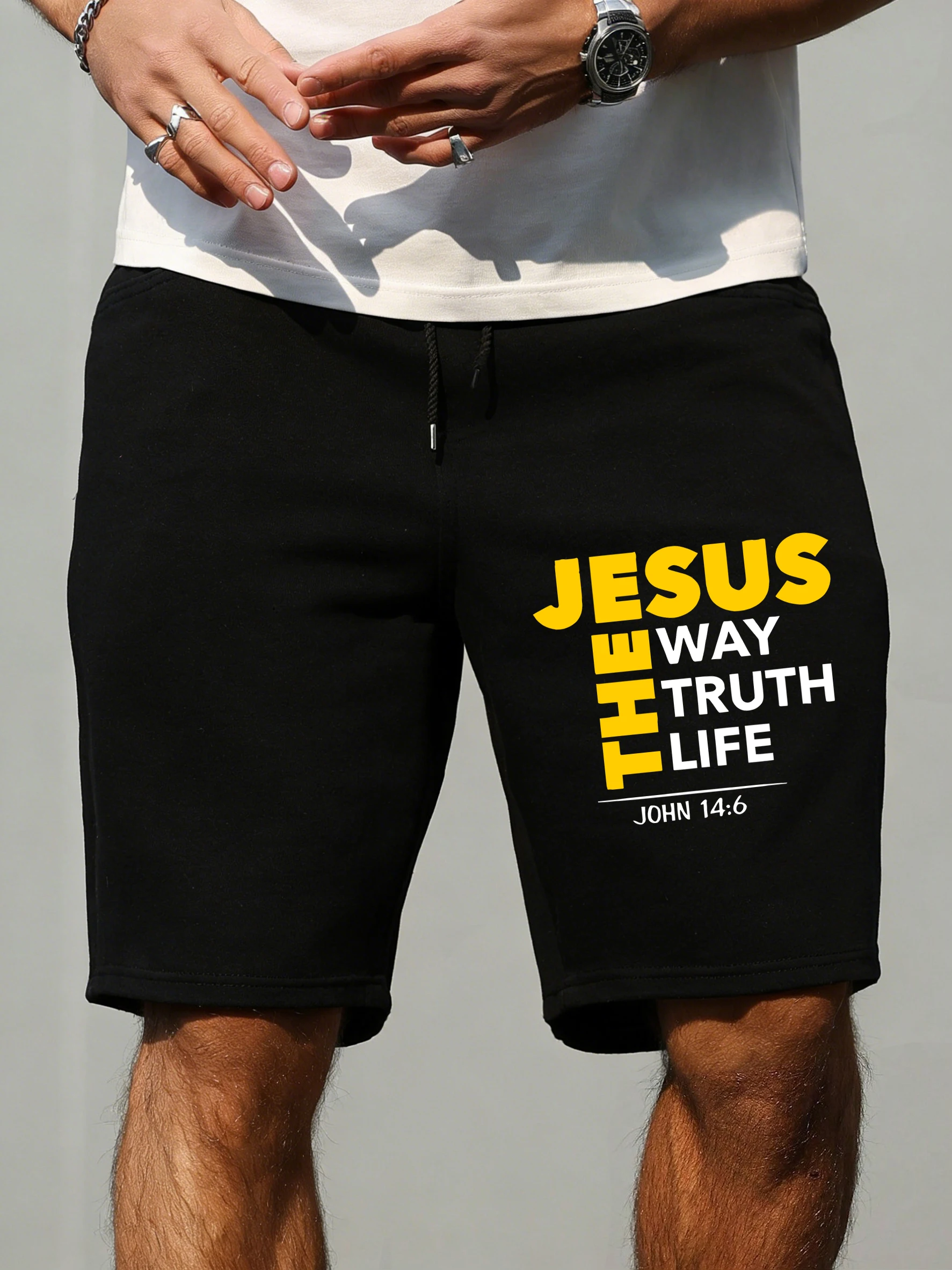 

Мужские спортивные шорты с принтом «Иисус: Путь, Истина, Жизнь», с завязками, для спортзала, уличная одежда, свободные шорты с карманами, летние широкие штаны