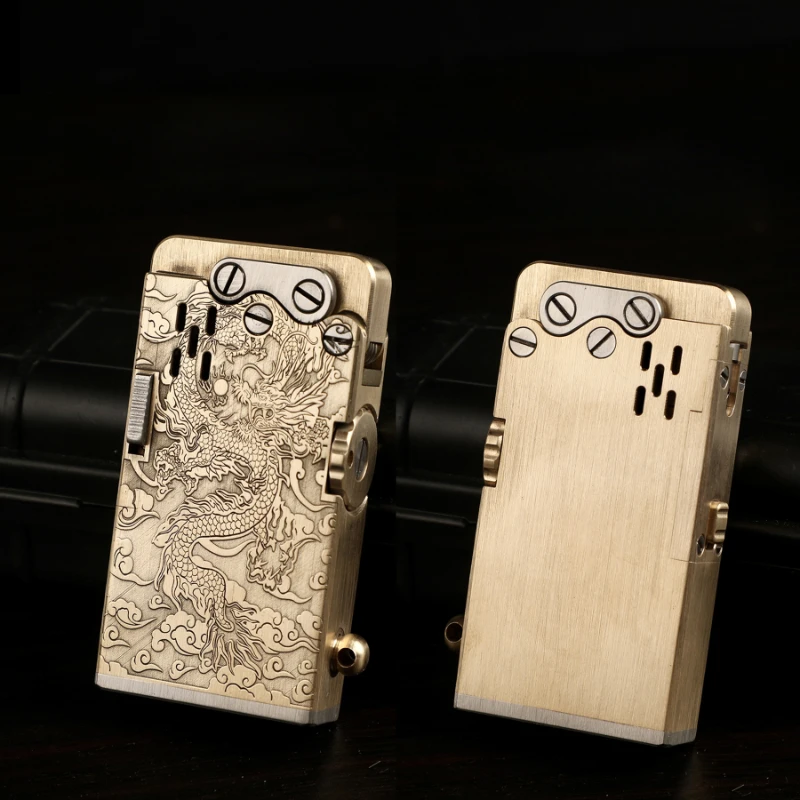 Handmade Brass Mechanical Automatic Ignition Kerosene Lighter Titanium Alloy Material Lighter Smoking Accesoires Gadgets For Men