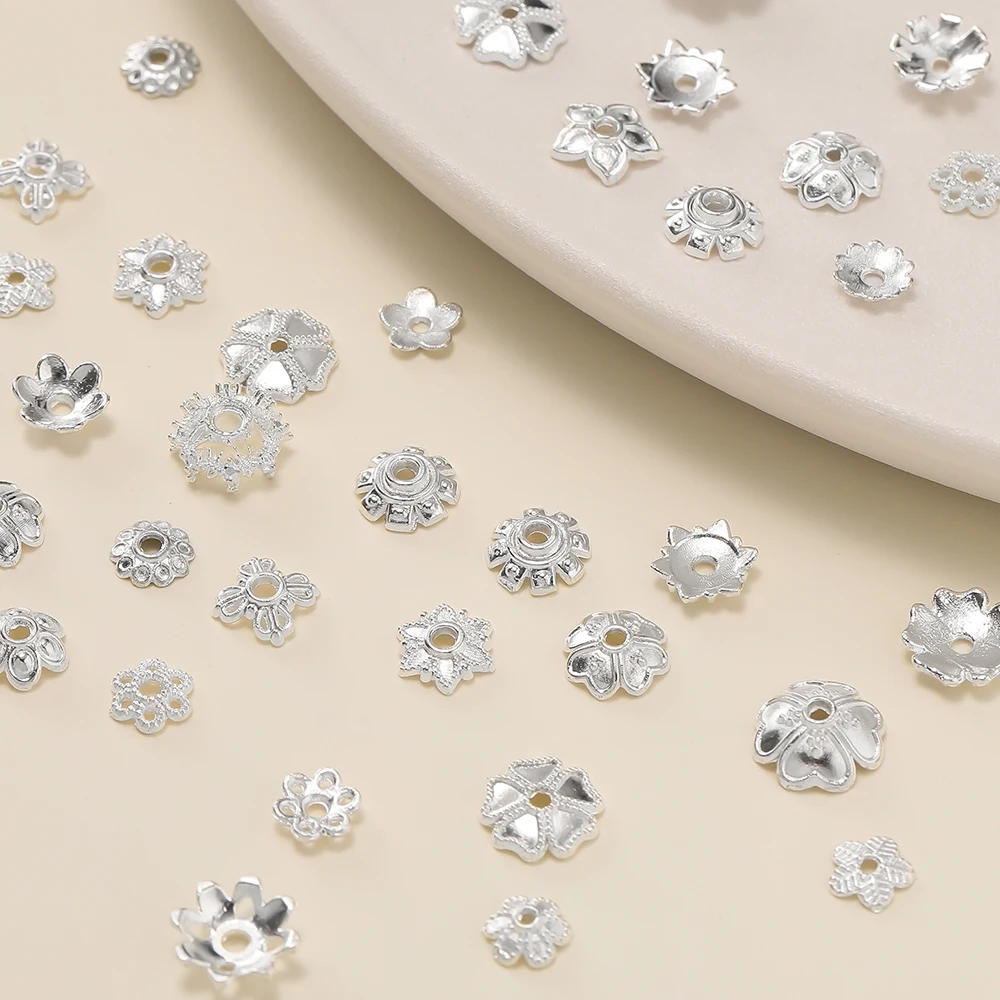 

50Piece/Pack Alloy Flower Shape Beads Cap Silver Flowers Connector for DIY Bracelet Necklace Jewelry Making Accessories
