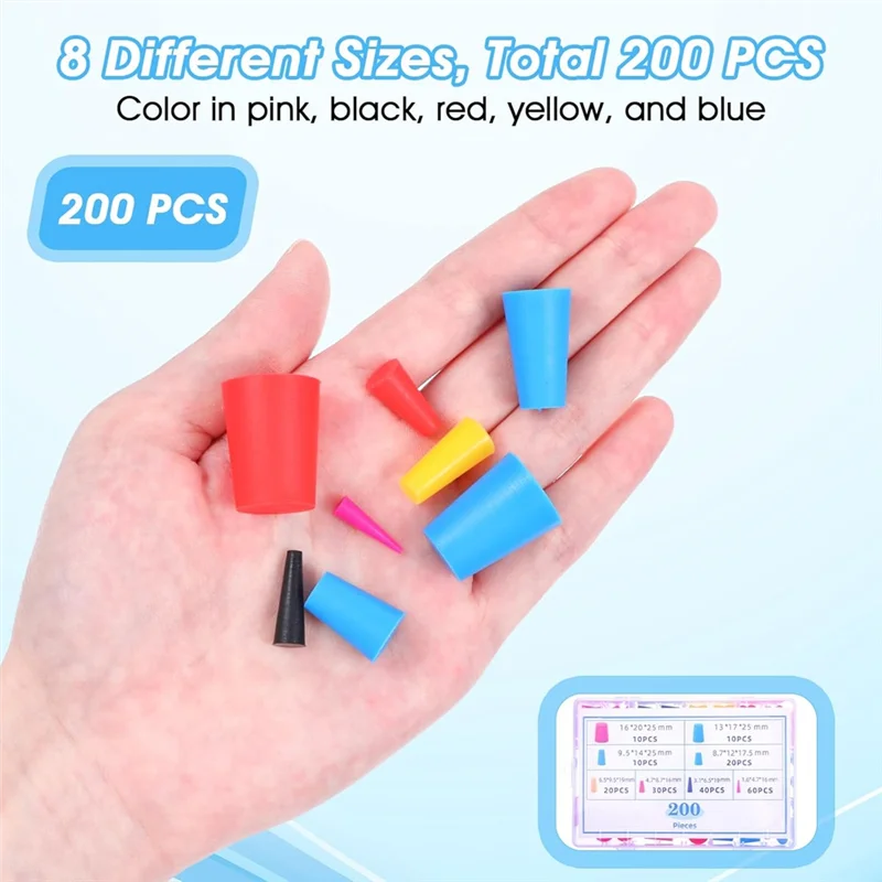 AB34-200 Pcs 8-Sizes Silicone Plugs Tapered Plug Kit Powder Coating Plugs For Coating, Round Hole,Painting