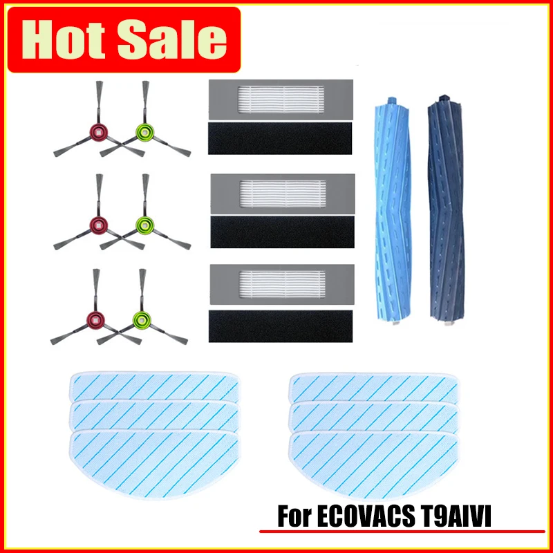 อุปกรณ์เสริมอุปกรณ์เสริมสำหรับ ECOVACS T9AIVI ลูกกลิ้งยางแปรงหลัก HEPA แปรงด้านข้างแปรงด้านข้าง Mop ผ้า Charger ถังขยะถุงเก็บฝุ่นอะไหล่