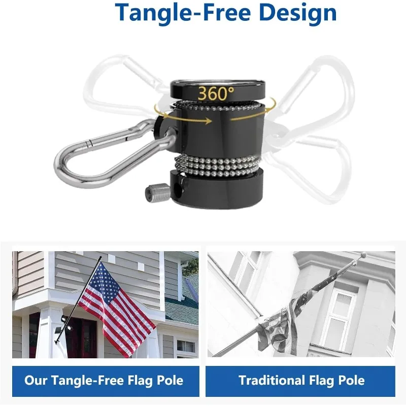 6FT Outdoor Flag Pole for House, Carbon Fiber Design Heavy Duty Flag Pole with Tangle Free Spinning Grommets, High Wind Flagpole