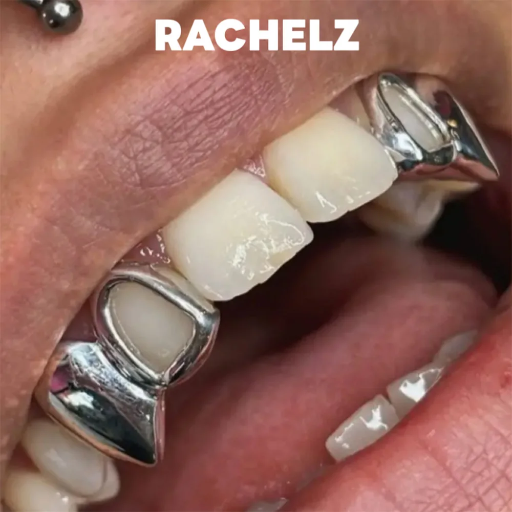 RACHELZ Vampire Fangs Mixed Double Hollow Teeth Grillz Hip Hop Symmetric Glossy Tooth Caps For Women Men Jewelry Halloween Gift