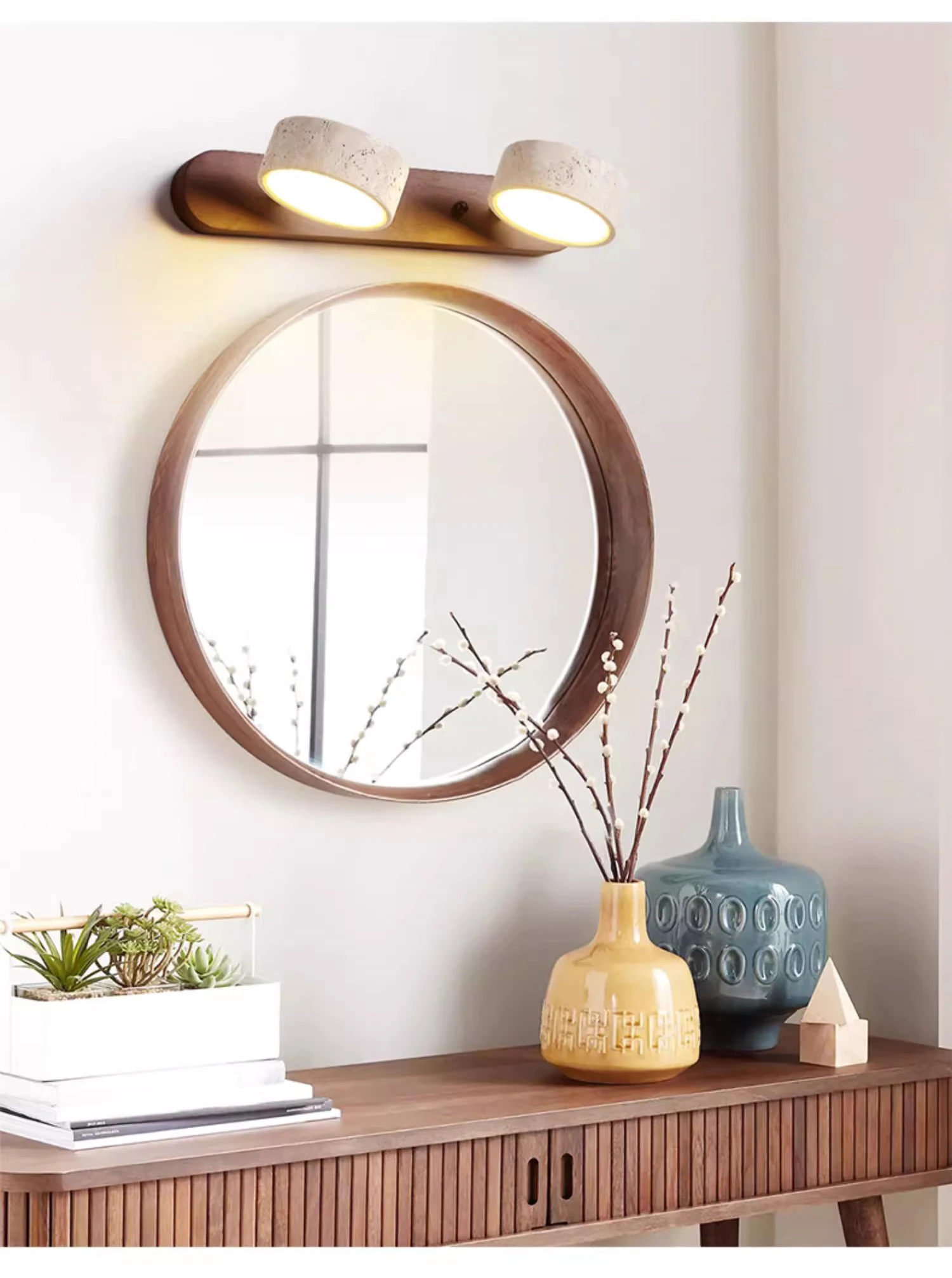 Cave Stone LED Mirror Light Bathroom Wash Table Japanese Retro Vanity Basin Bathroom Picture Wall Lamp 2/3/4 Head Mirror Light