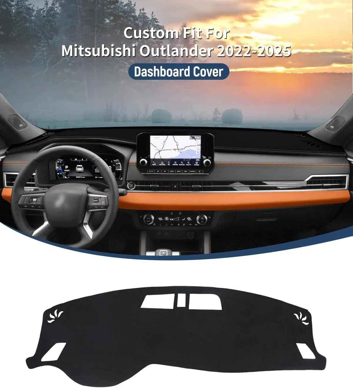 Couverture de tableau de bord pour Mitsubishi Outlander ES/SE/SEL/PHEV 2022 – 20225, accessoires en flanelle noire, tapis de couverture de tableau de bord de voiture UV Sun