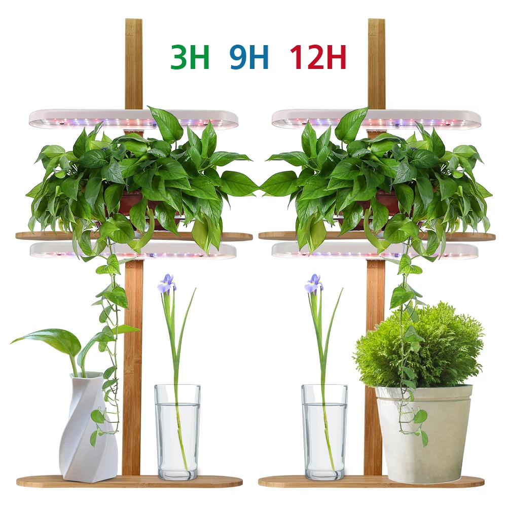 

110-240V Indoor Table Plant Grow Light Bamboo Tray 38x13CM Stake Up to 45CM Adjustable Dimmable Bright Home Planting Hydroponics