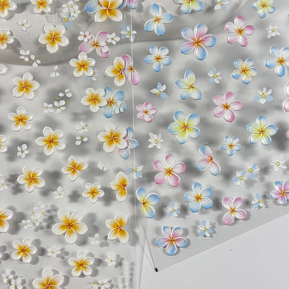 5D Brillante Gradiente Menta Plumeria Adesivo per unghie Affascinante Fiore Hawaiano Frangipani Fiore Decalcomanie per unghie Adesivo Nail Art Slider * &