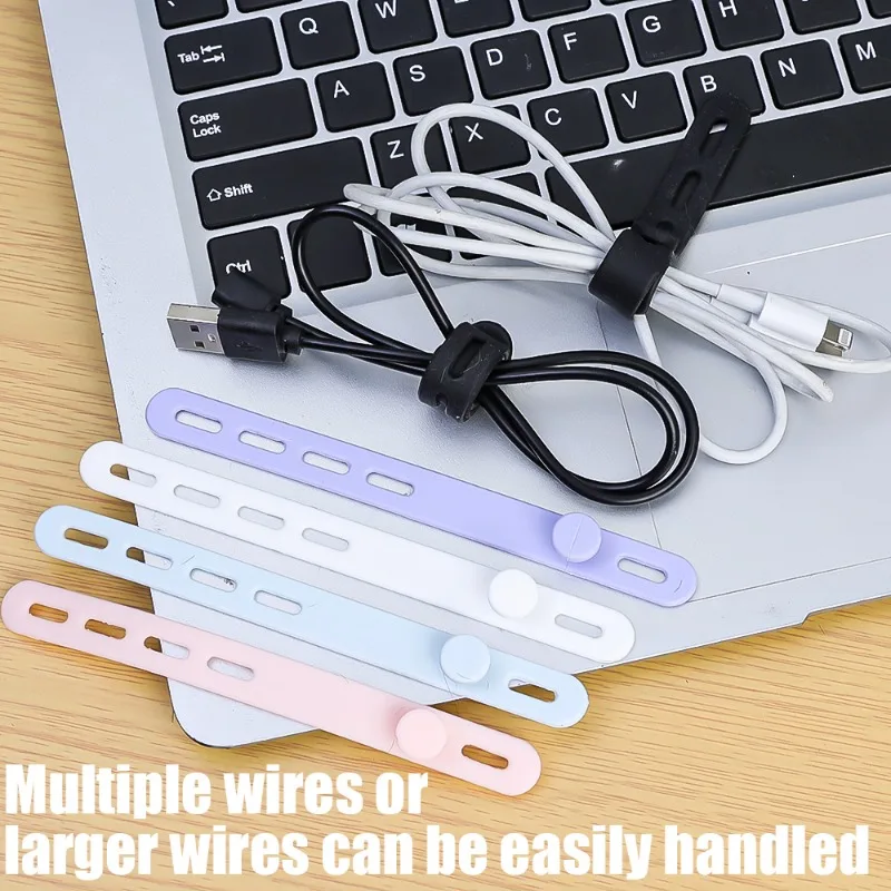 5/10PCS Cable Ties Silicone Cable Organizer Tie Reusable Cord with High Elasticity Adjustable Anti-Lost Soft Rubber Strap Holder