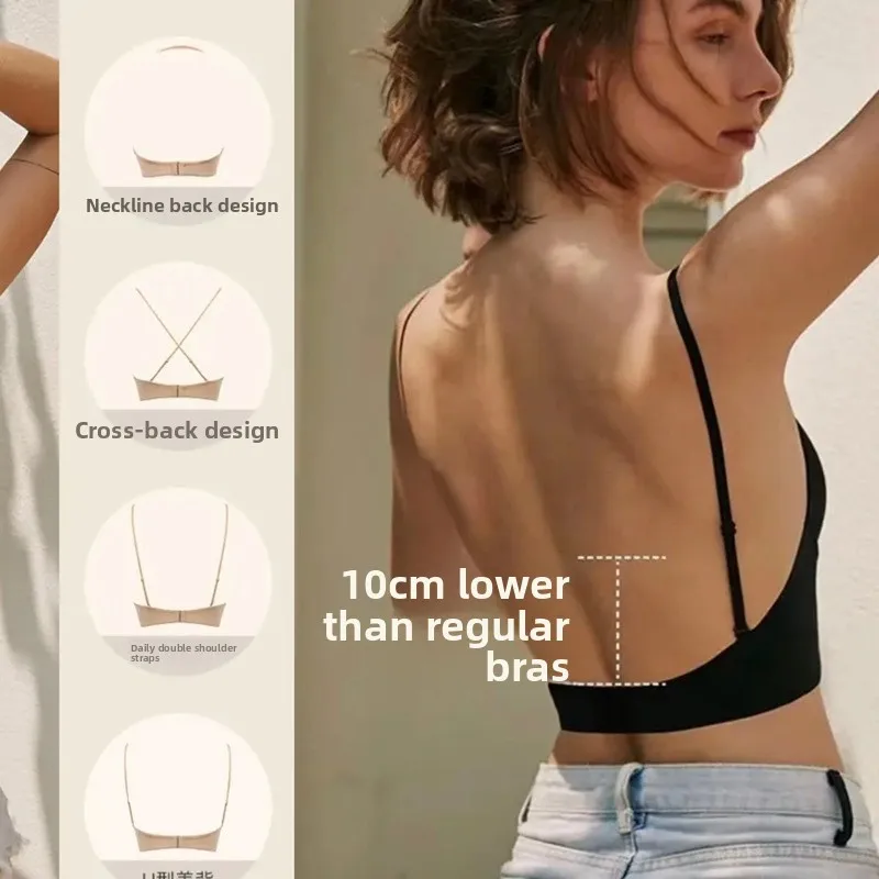 

Multi-Functional U-Back Invisible Trace Bra Sexy Back Small Chest Illusion Summer Hanging Neck Underwear for Women