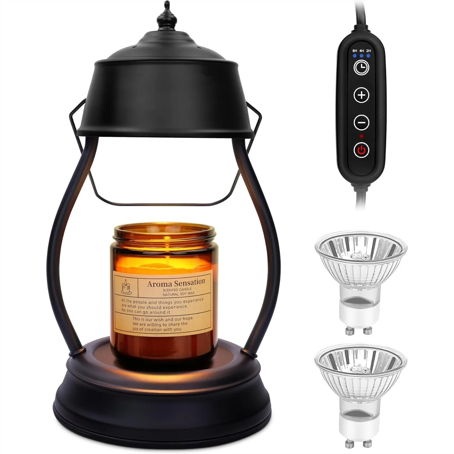 

Dimmable Candle Warmer Lamp with Timer, Black Lantern for Home Office Decor, Housewarming Gift