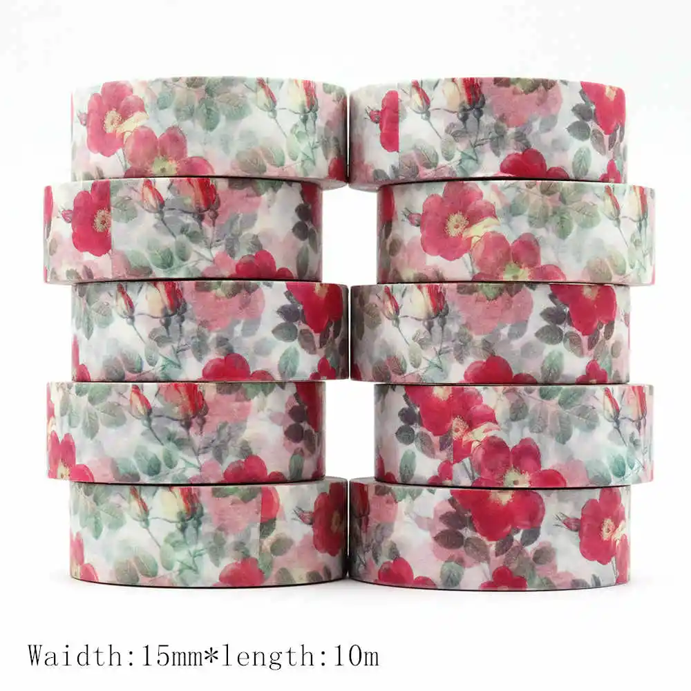 10PCS/lot 15mm*10m Vintage Floral Washi Tape DIY Scrapbooking Paper Photo Album Adhesive Stationery Masking Tape stickers