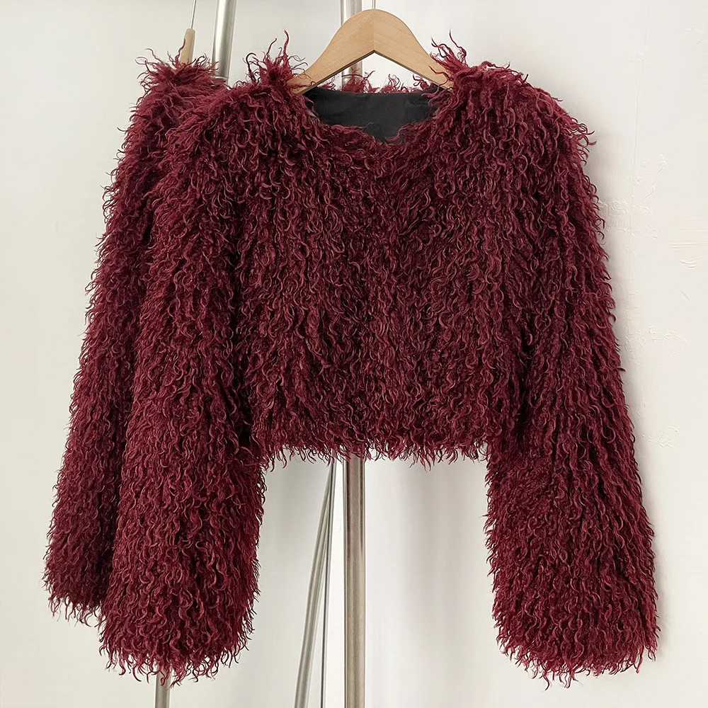 

Curly Women Winter Mink Fur Coat Multicolor Round Neck Pullover Full Sleeve Female Eco Fur Outwear Versatile Lady Eco Fur Jacket