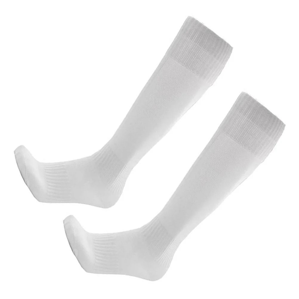 Unisex Sports Mens Boys Football Soccer Plain Long Socks Over Knee High Sock (White)